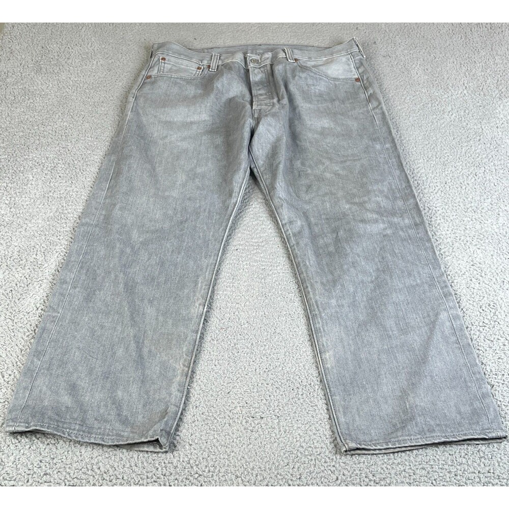 Levi's 501 Jeans Mens 38x30 Gray Button Fly Straight Distressed Western Workwear